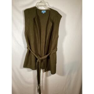 CeCe Sweater Cardigan Belted Sleeveless Green Womens Medium